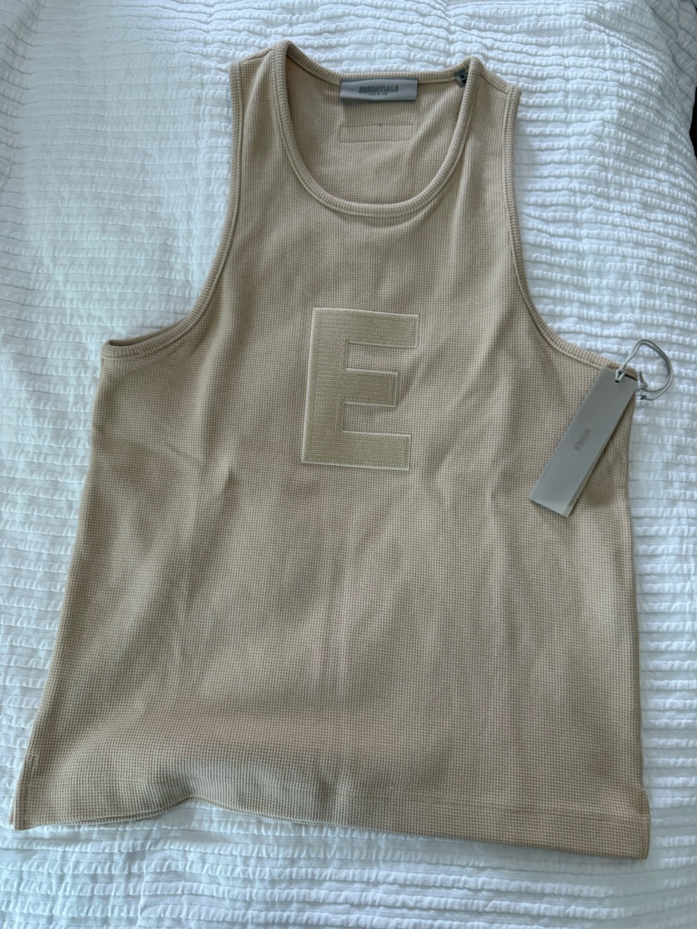 Essentials Beige Knit Tank Top with Embroidered 'E' NWT 1043